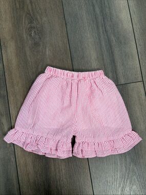 Girls Pink Striped Ruffle Hem Shorts